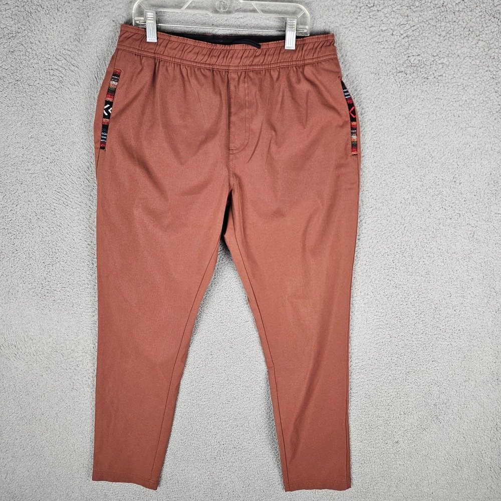 Wowie Pants Mens M Rust Orange Southwestern Trim Elastic Waist Joggers 27489